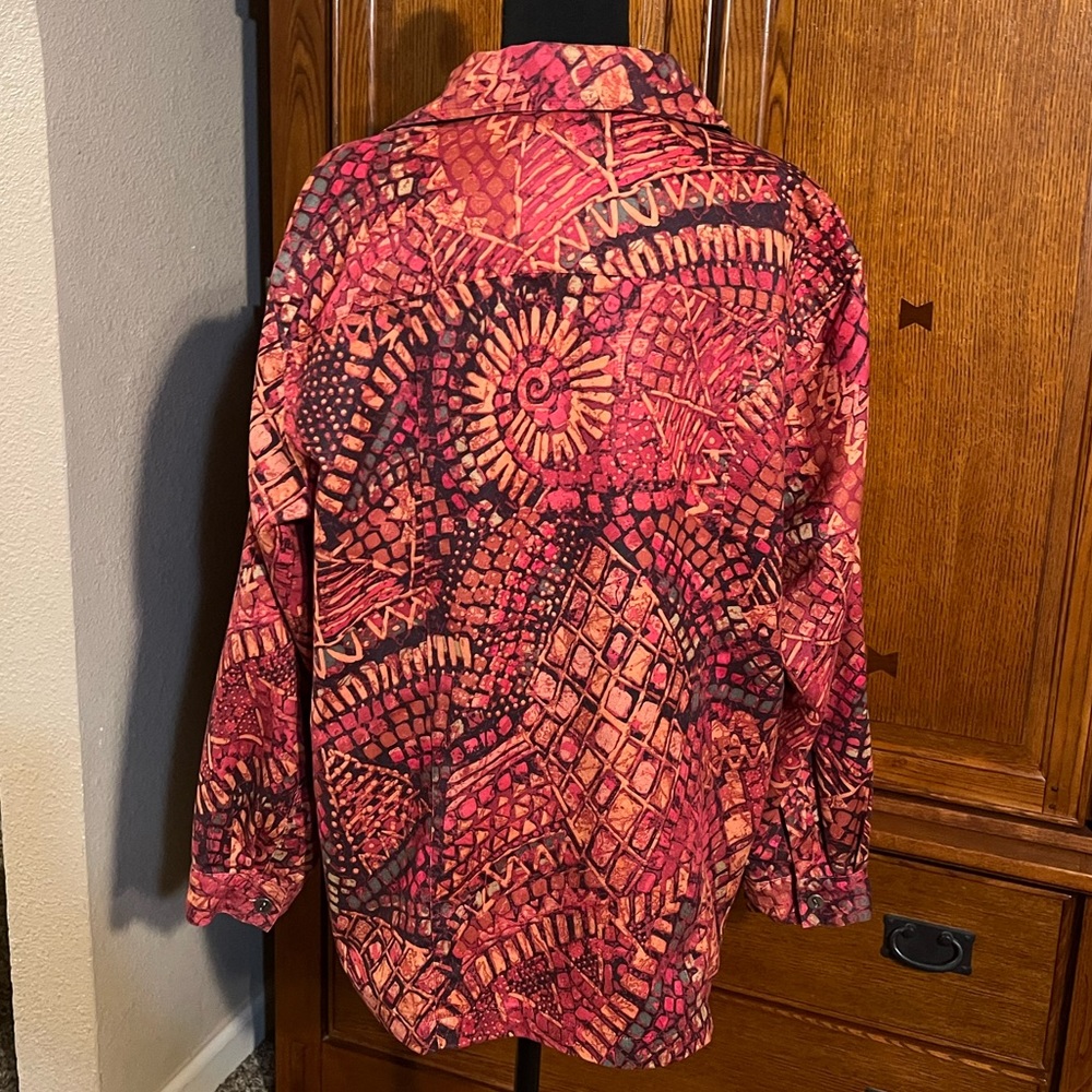 Chico’s Orange & Rust Printed Long Sleeve Button Down Collared Shirt - Picture 2 of 5